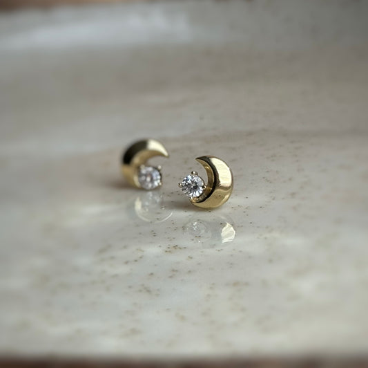 Kolczyki złote księżyc z cyrkonią